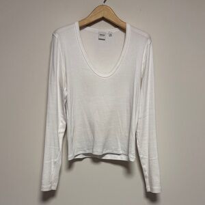 Aritzia white u neck homestretch long sleeve sz l large preowned